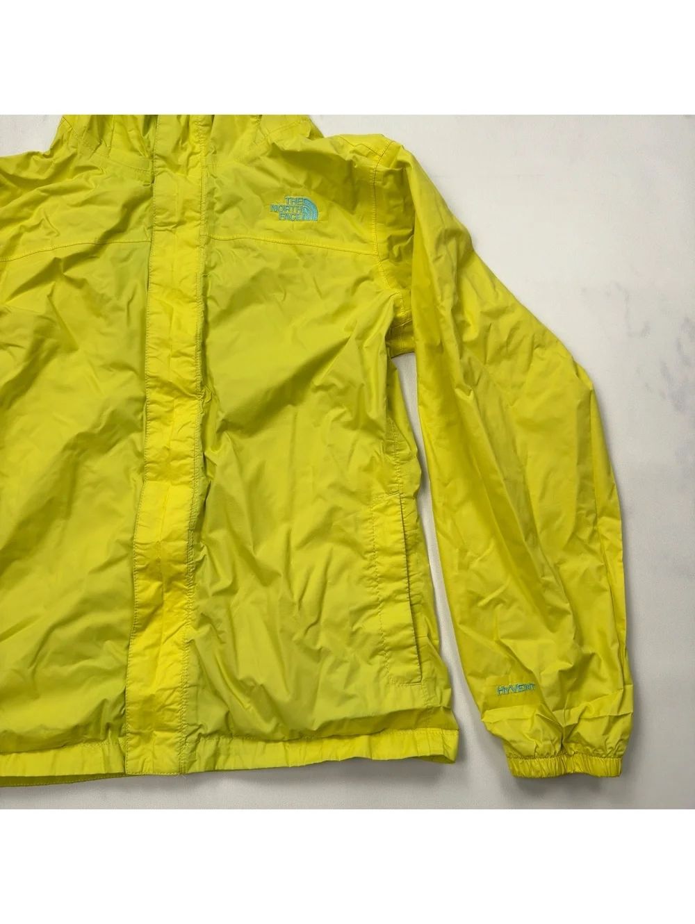 The North Face Rain Jacket Hooded Windbreaker Yellow - Girls 18 XL